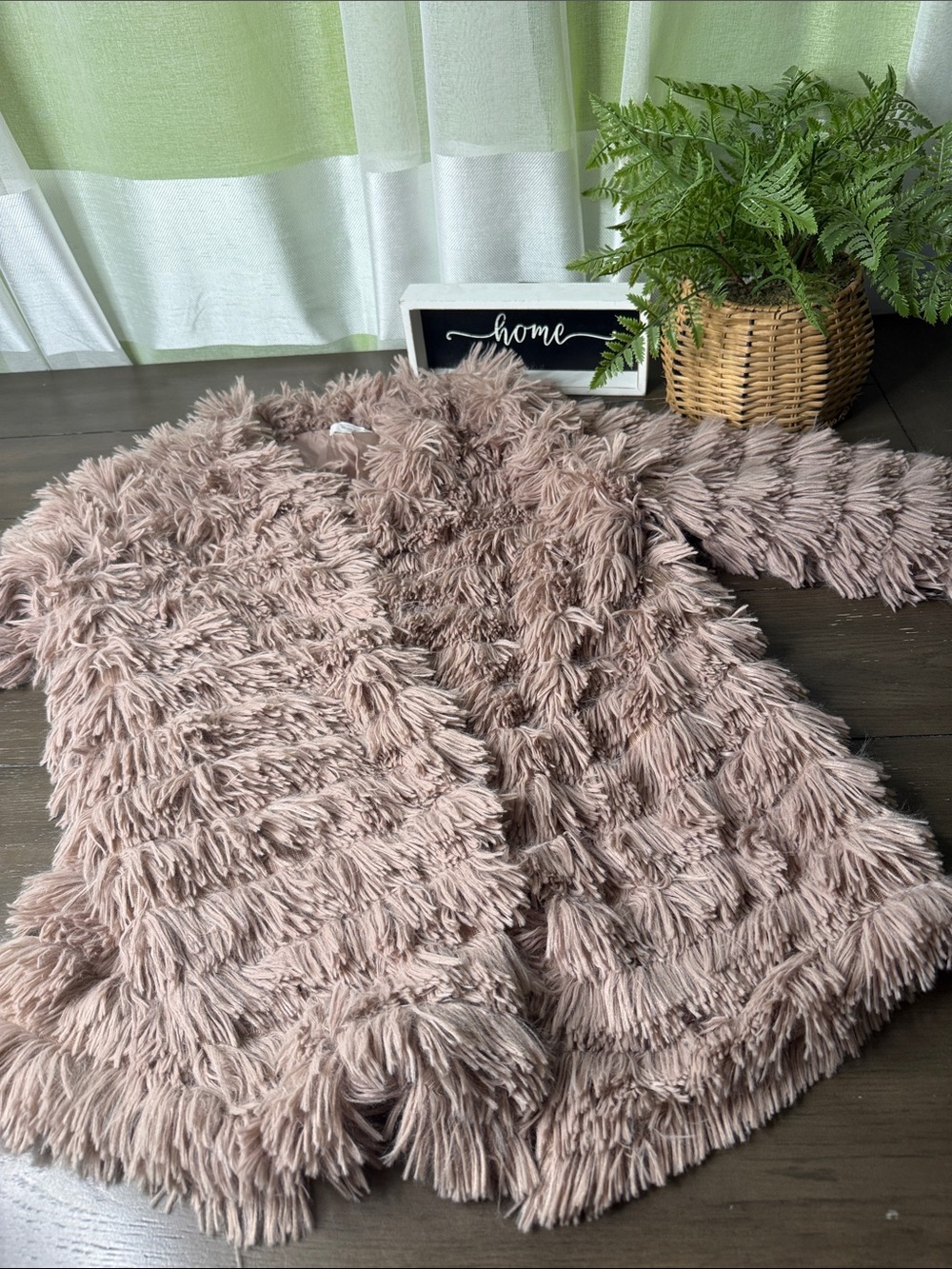 Sage Plush Shag Faux-Fur Jacket in Dusty Rose